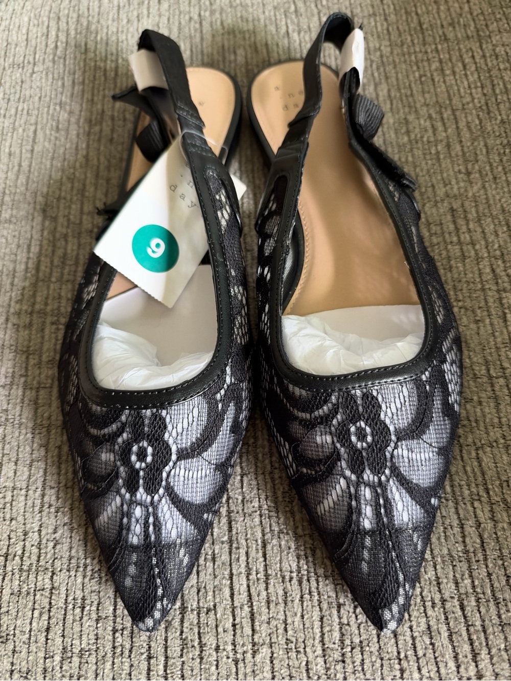 Black Lace Pointed Slingback Flats